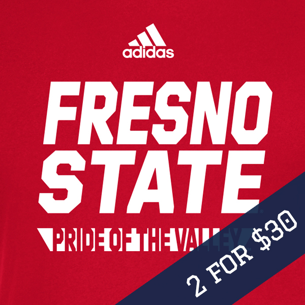 Adidas logo with text saying Fresno State - Pride of The Valley showcasing Fresno State Club Tees